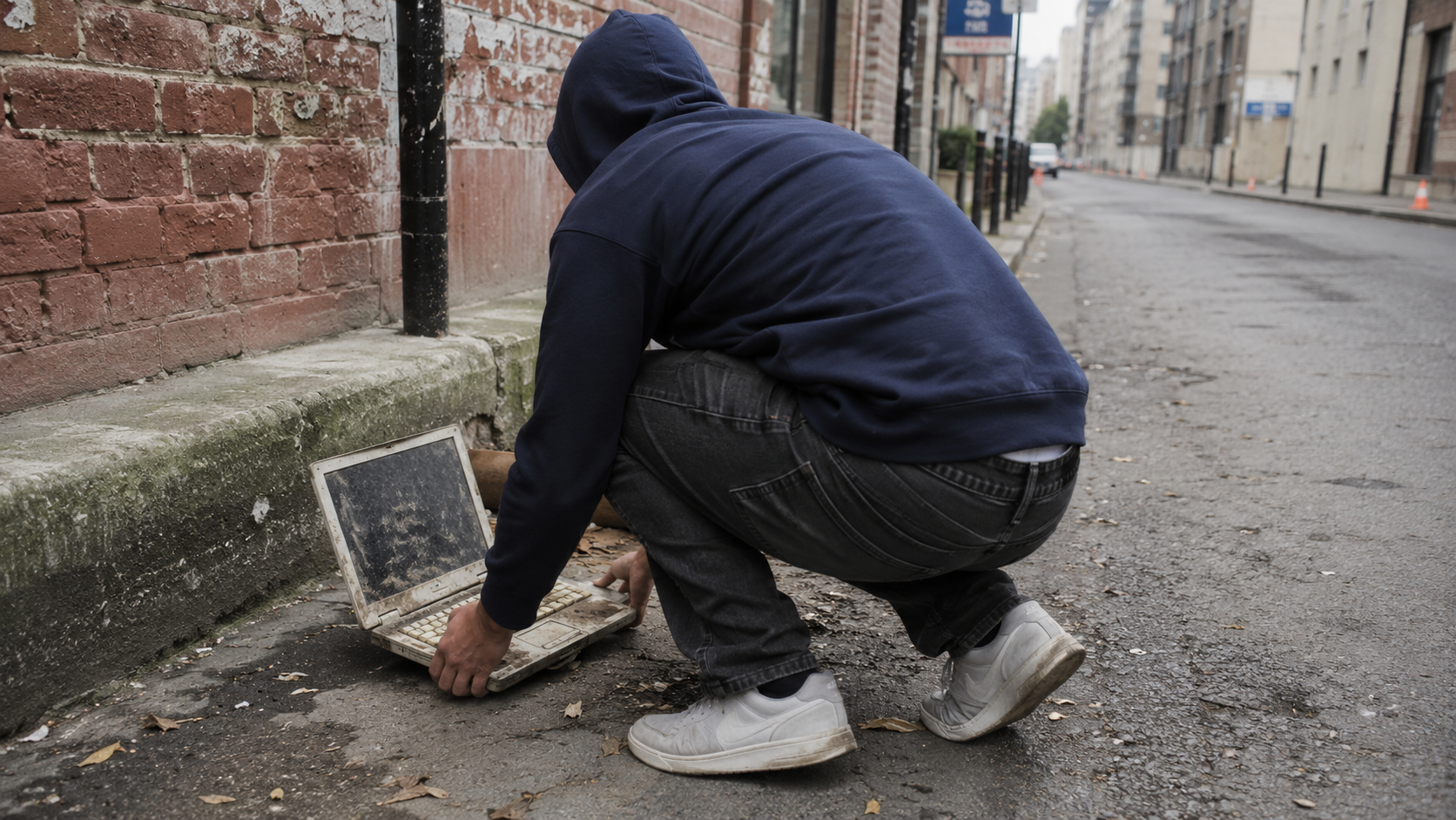 Weggeworfener Laptop auf einer Berliner Straße