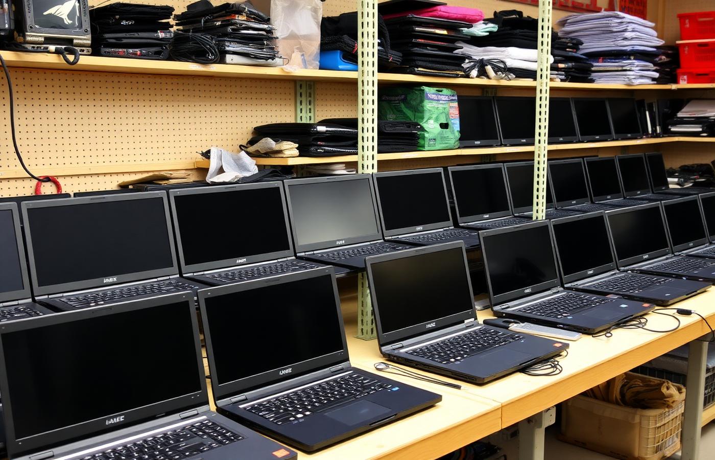 Reparaturbereite Notebooks in der Werkstatt