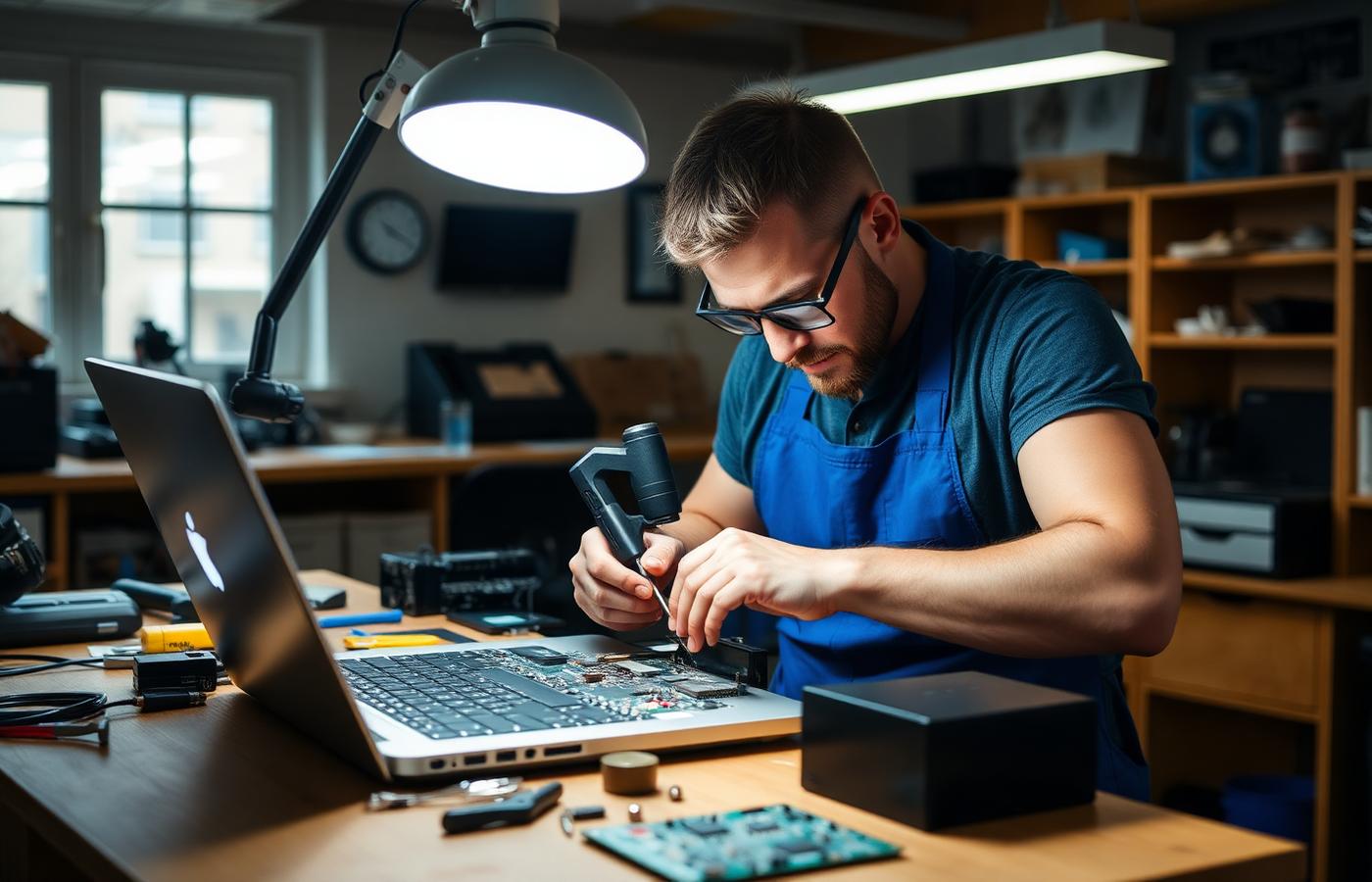 Techniker bei der Mainboard-Reparatur